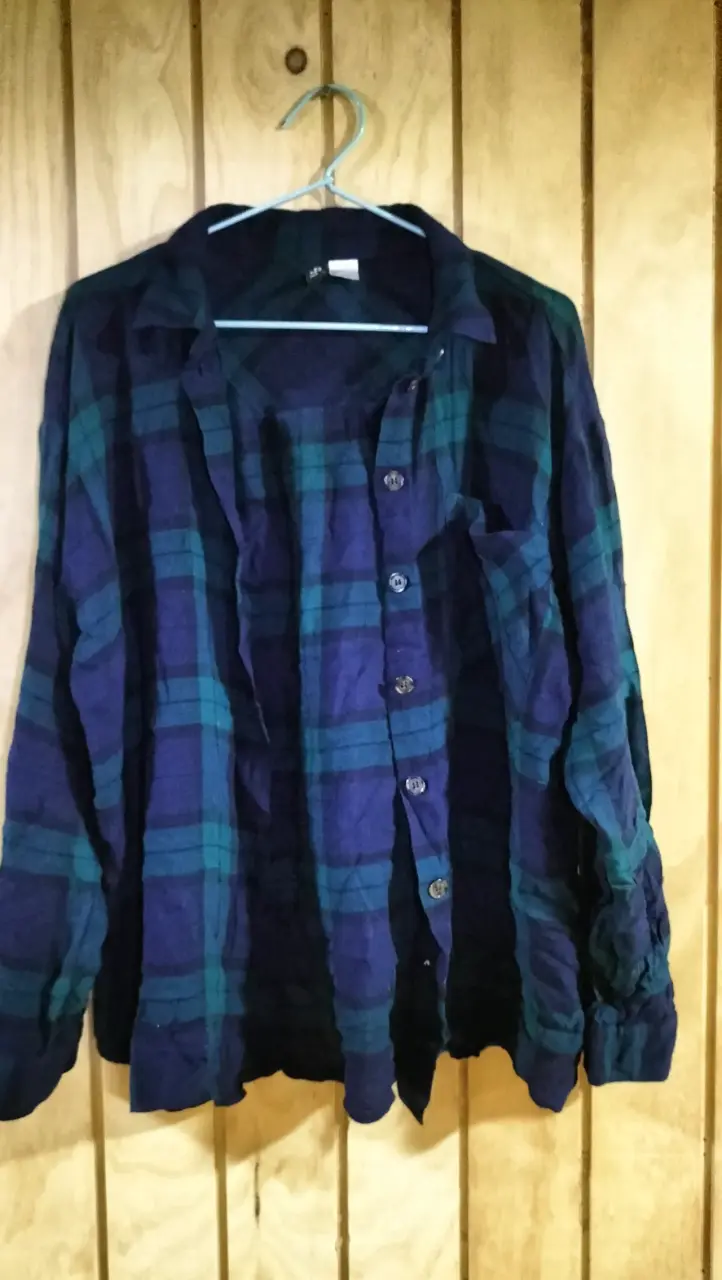 Camisa de franela a cuadros azul y verde - 2