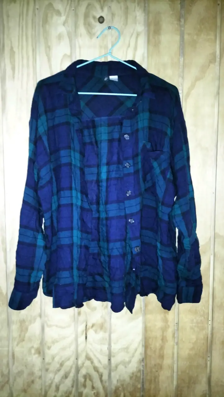 Camisa de franela a cuadros azul y verde - 3
