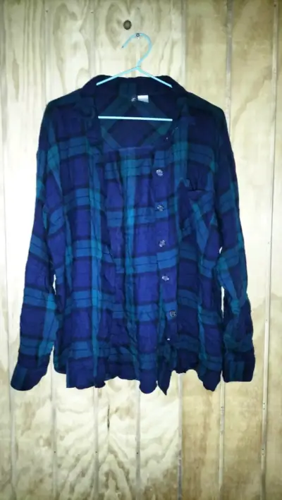 Camisa de franela a cuadros azul y verde - miniatura 3