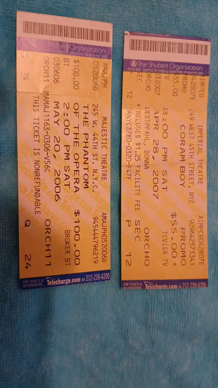 Entradas antiguas de teatro Broadway USA - 1