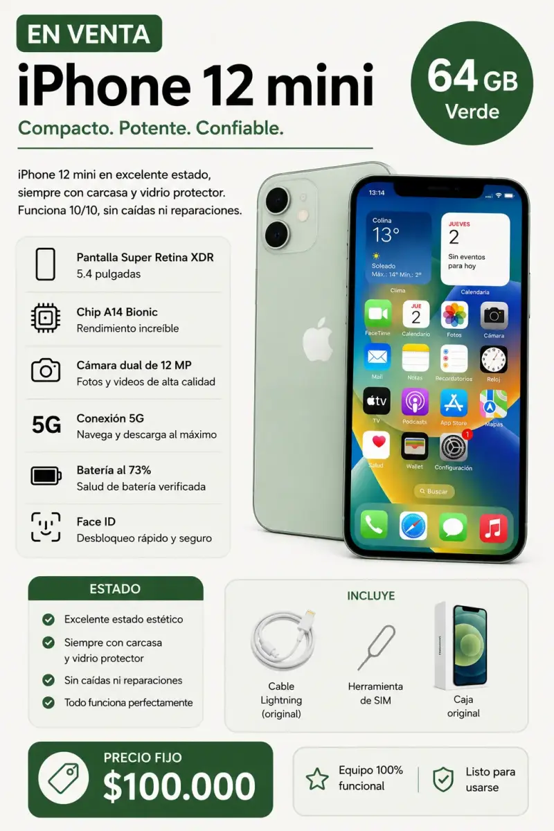 iPhone 12 verde con caja y accesorios - 6