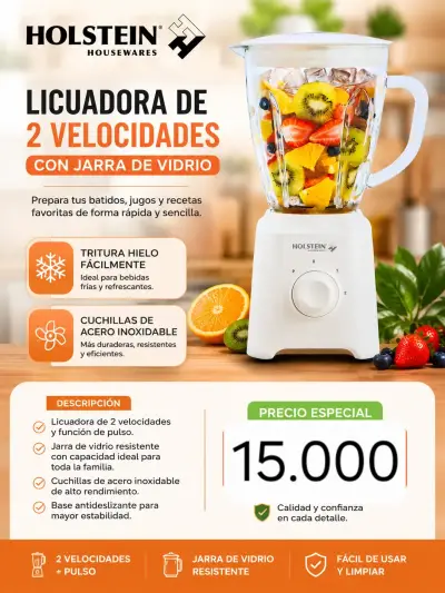 Licuadora Holstein 2 velocidades con jarra de vidrio - miniatura 1