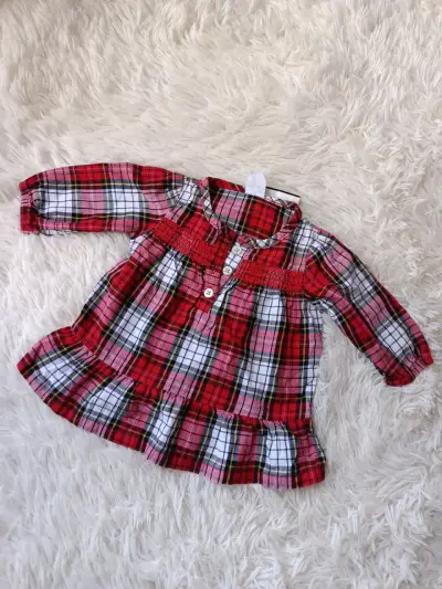 Vestido infantil a cuadros rojo y blanco - miniatura 1