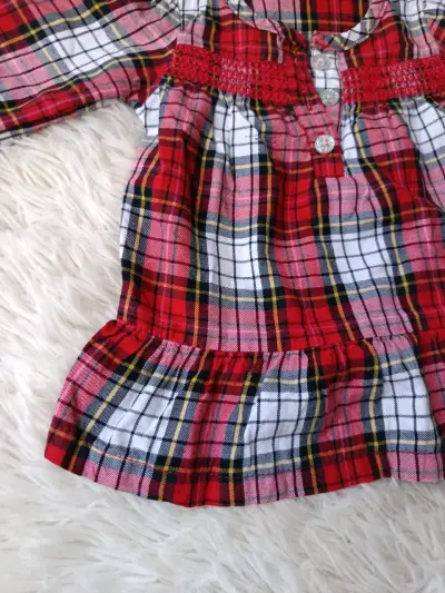 Vestido infantil a cuadros rojo y blanco - miniatura 2