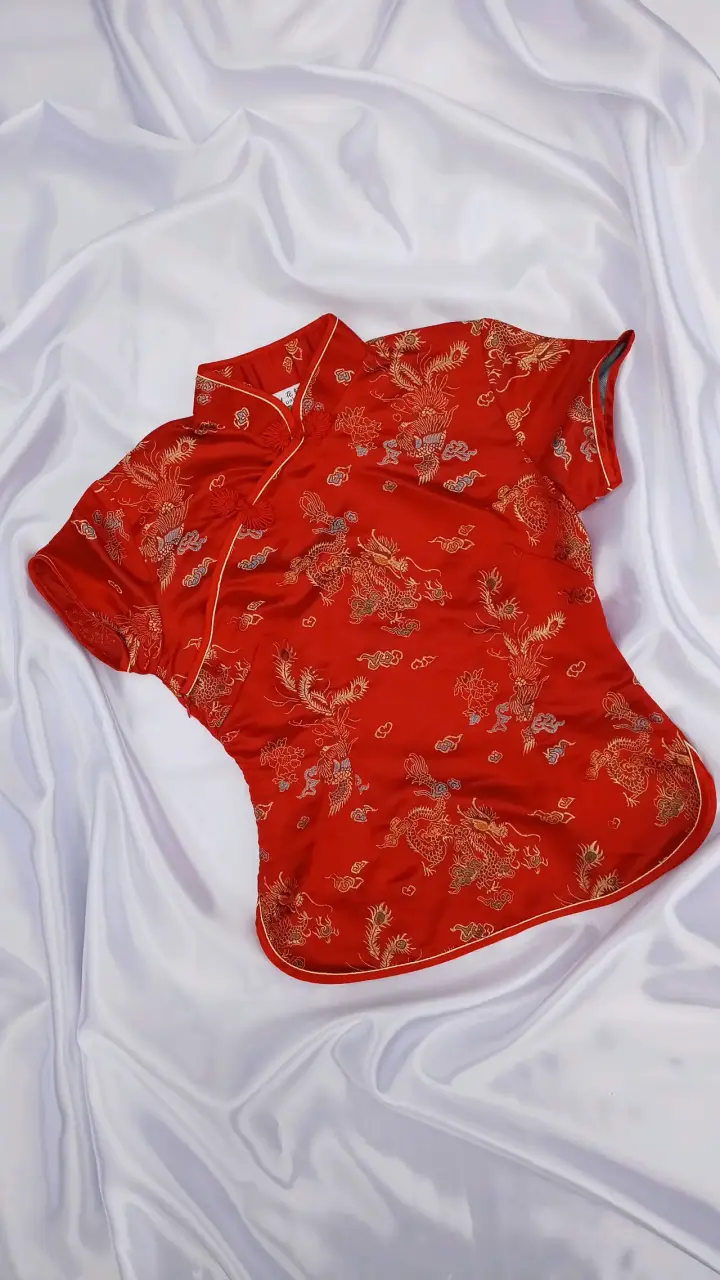 Blusa Quipao roja con bordados dorados - 1