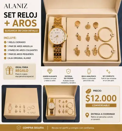 Set de reloj dorado y aros Alaniz - miniatura 1