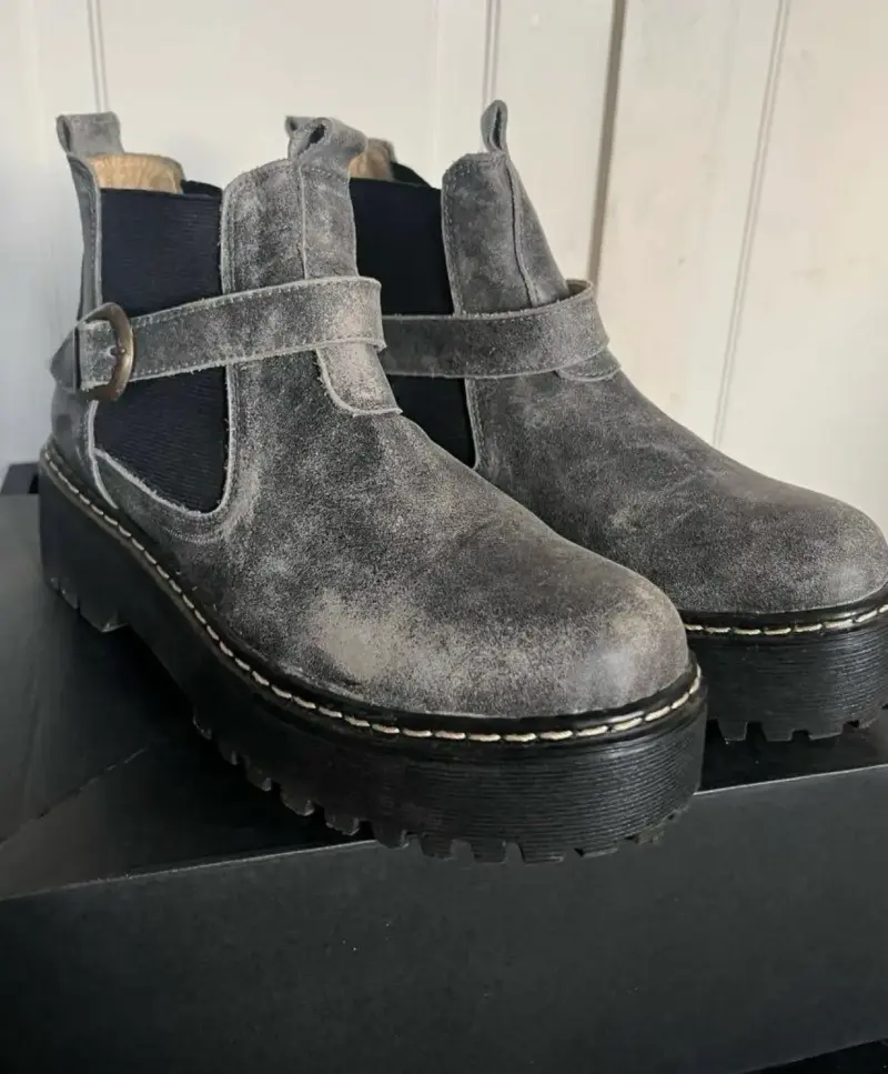 Botines de cuero gris con plataforma - 1