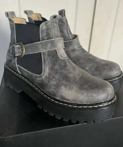 Botines de cuero gris con plataforma - miniatura 3