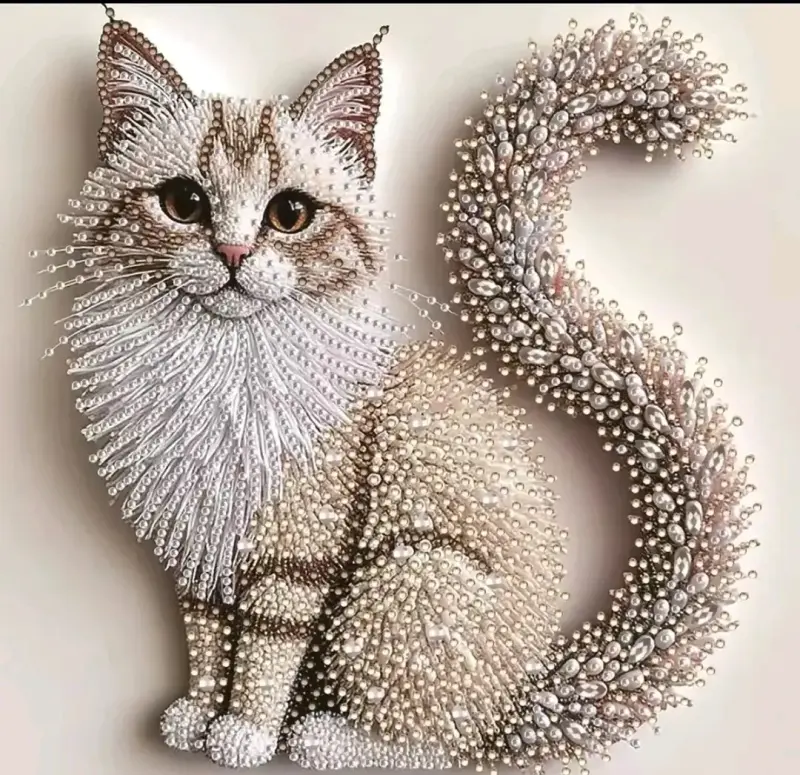 Cuadro decorativo de gato con perlas - 1