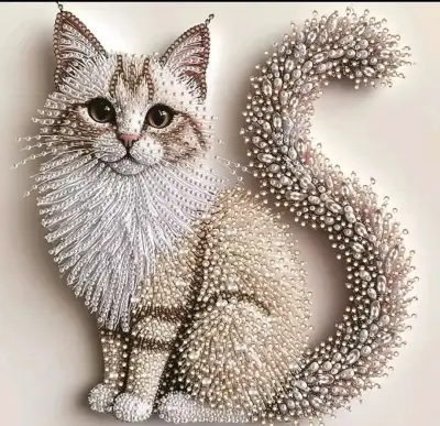 Cuadro decorativo de gato con perlas - miniatura 1