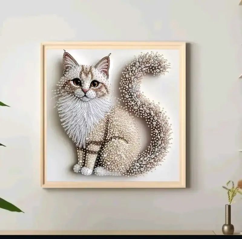 Cuadro decorativo de gato con perlas - 2
