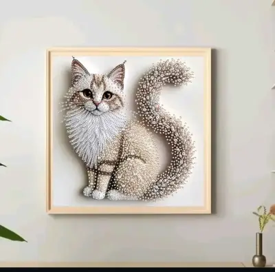 Cuadro decorativo de gato con perlas - miniatura 2