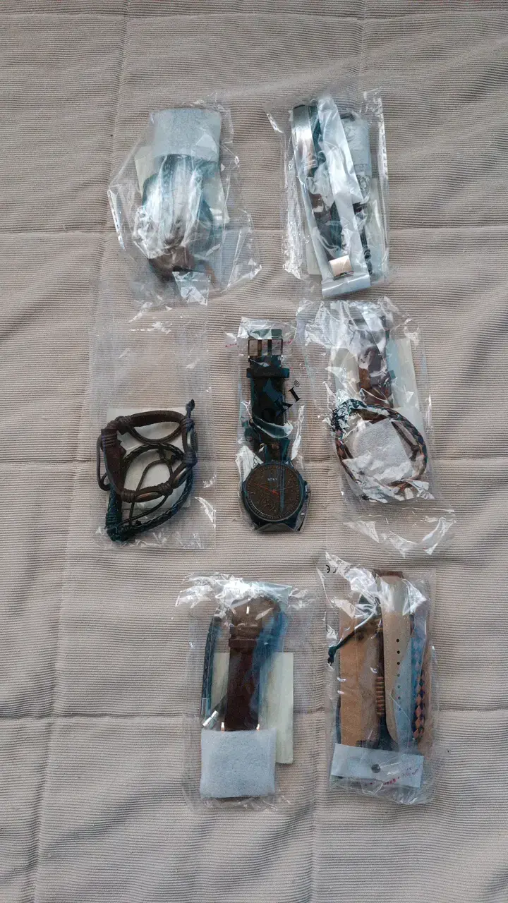 Set de reloj correa de cuero y pulsera de muñeca - 1