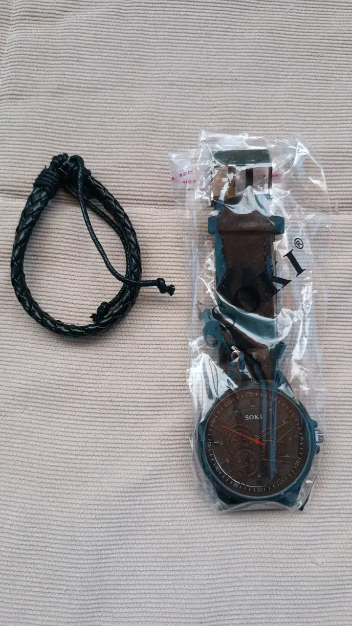 Set de reloj correa de cuero y pulsera de muñeca - 3
