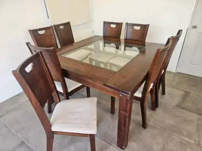 Juego de comedor de madera con vidrio para 6 personas - miniatura 1