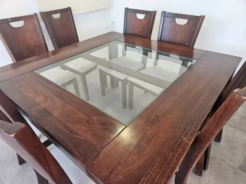 Juego de comedor de madera con vidrio para 6 personas - 2