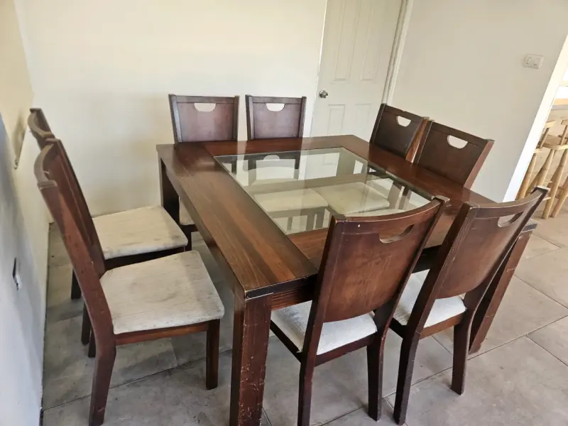 Juego de comedor de madera con vidrio para 6 personas - 4