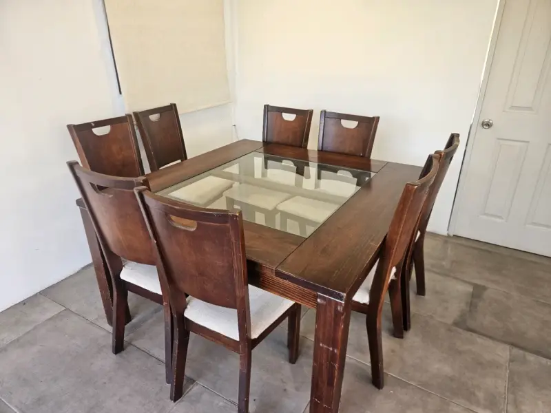 Juego de comedor de madera con vidrio para 6 personas - 5