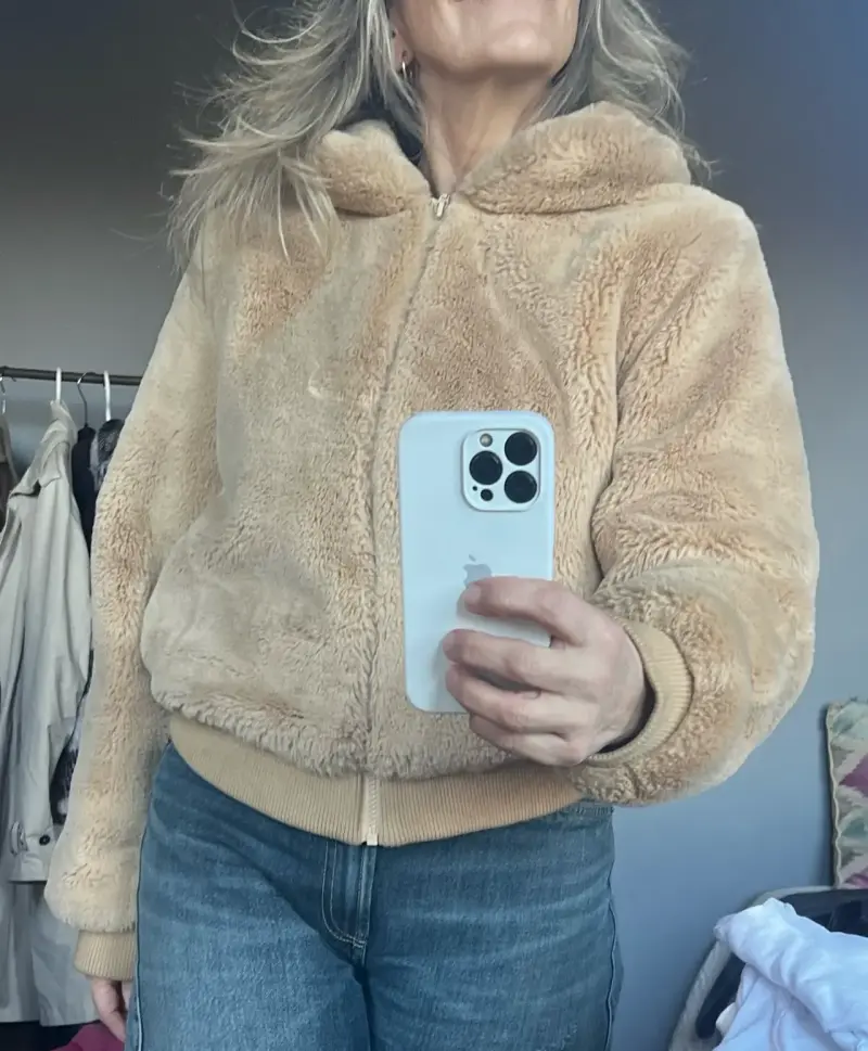 Chaqueta de peluche beige para mujer - 2