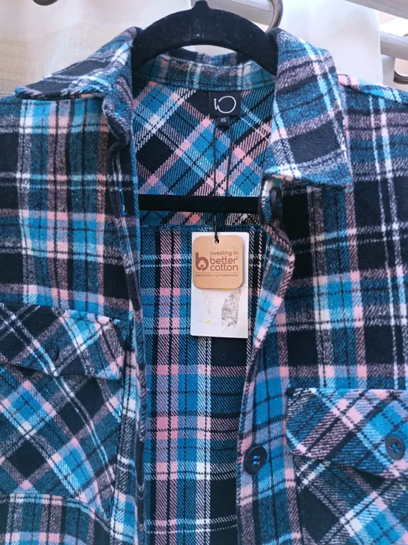 Camisa de franela a cuadros azul y rosa - 2