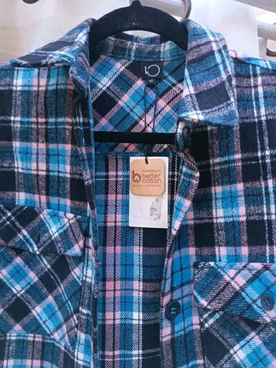 Camisa de franela a cuadros azul y rosa - miniatura 2