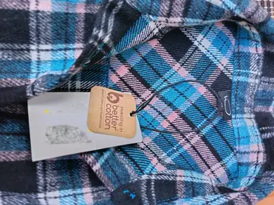 Camisa de franela a cuadros azul y rosa - miniatura 5