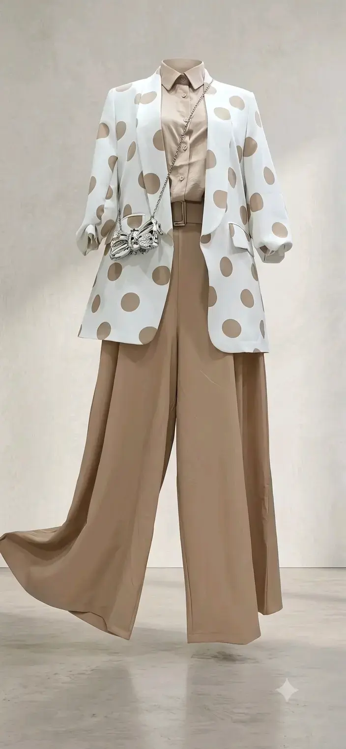 Conjunto elegante de blazer y pantalón beige - 2