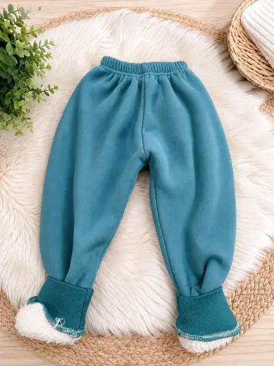 Pantalones de bebé azul con forro polar - miniatura 1