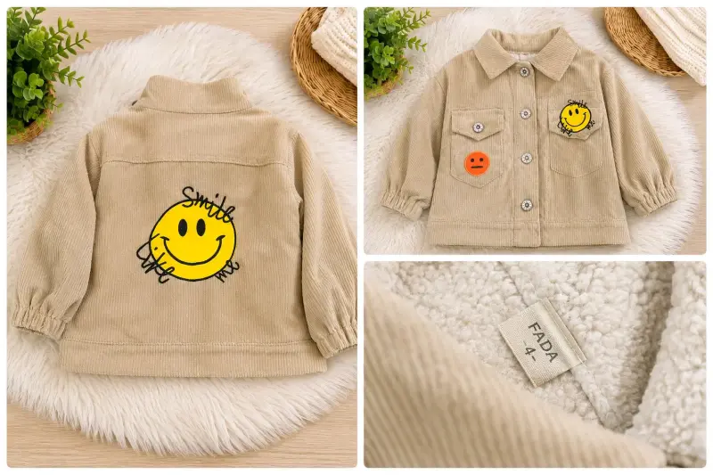 Chaqueta de pana infantil con diseño sonriente