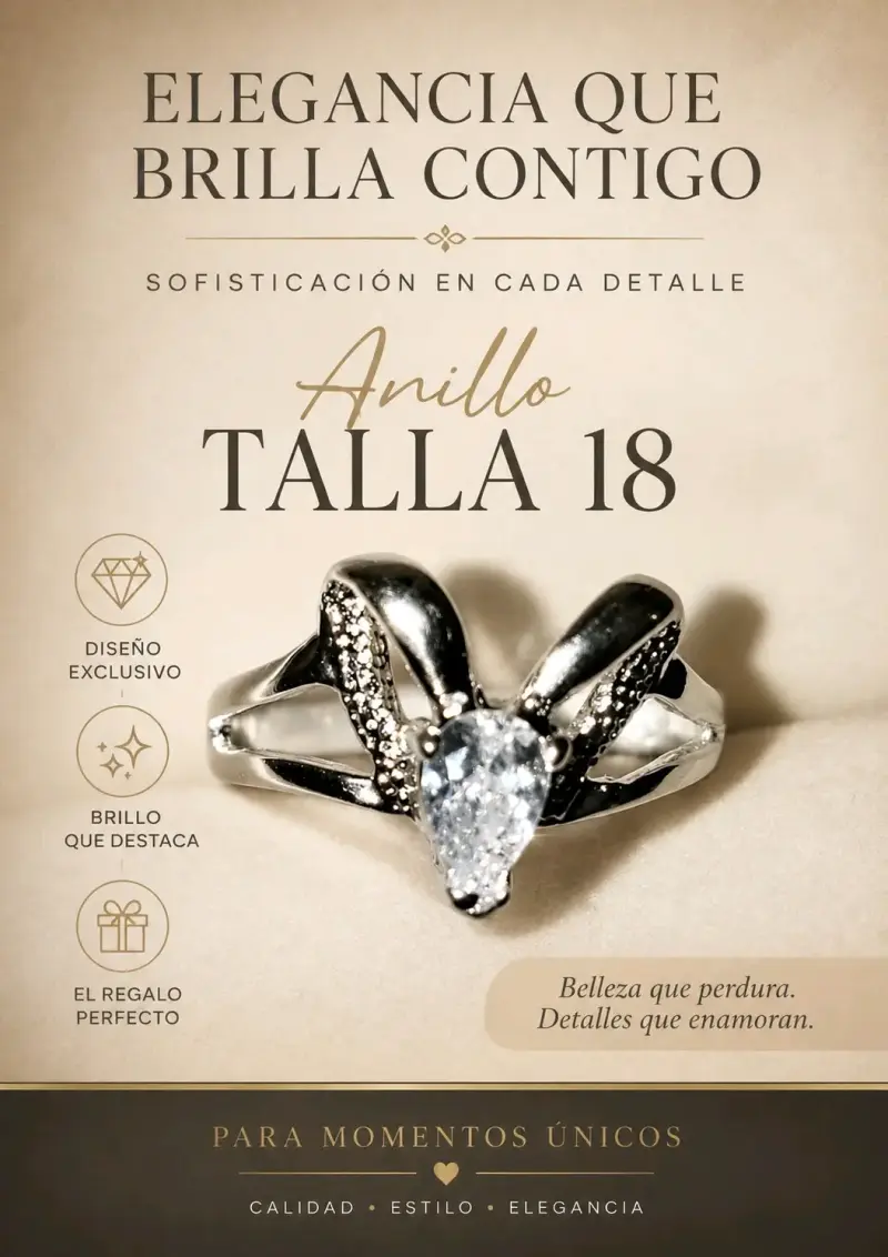 Anillo elegante con diseño exclusivo talla 18
