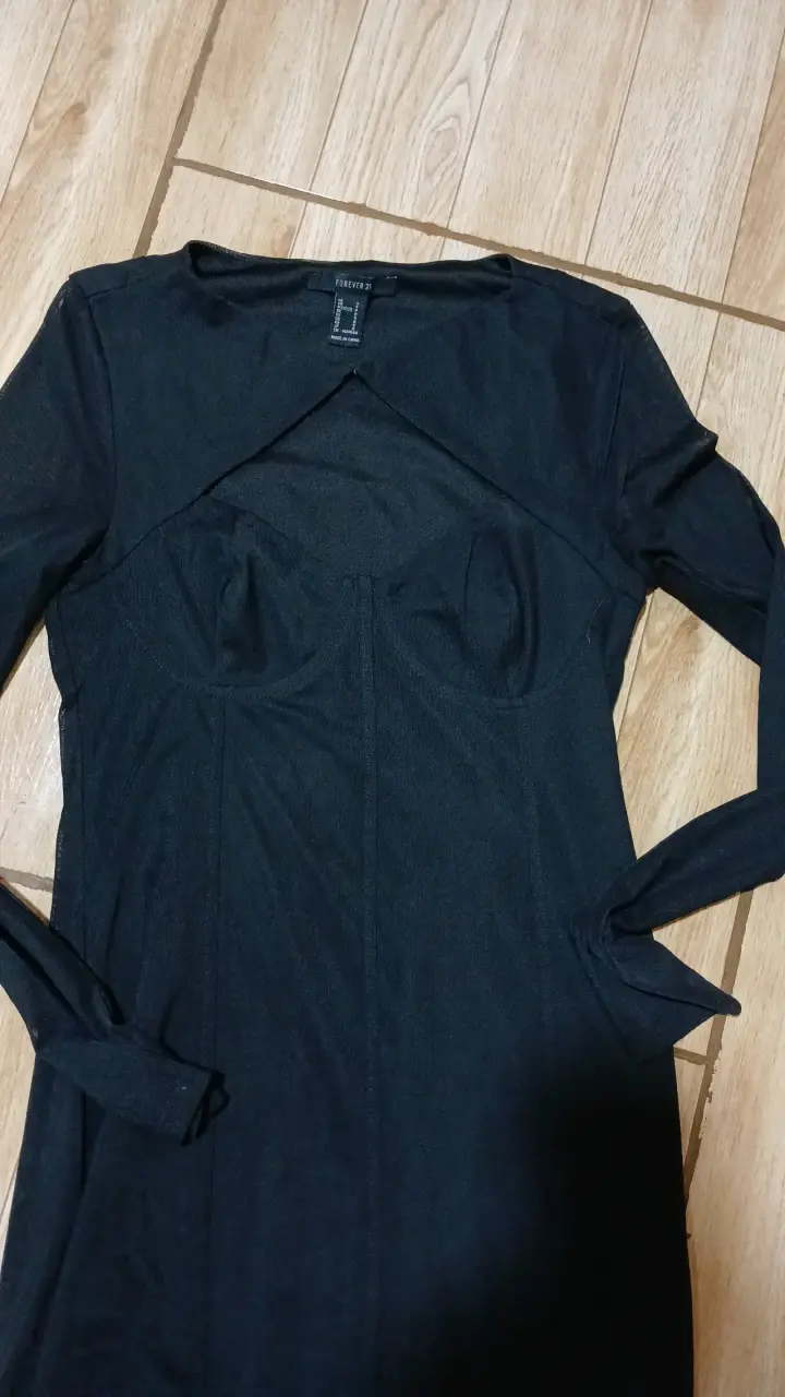 Vestido negro elegante manga larga - 2
