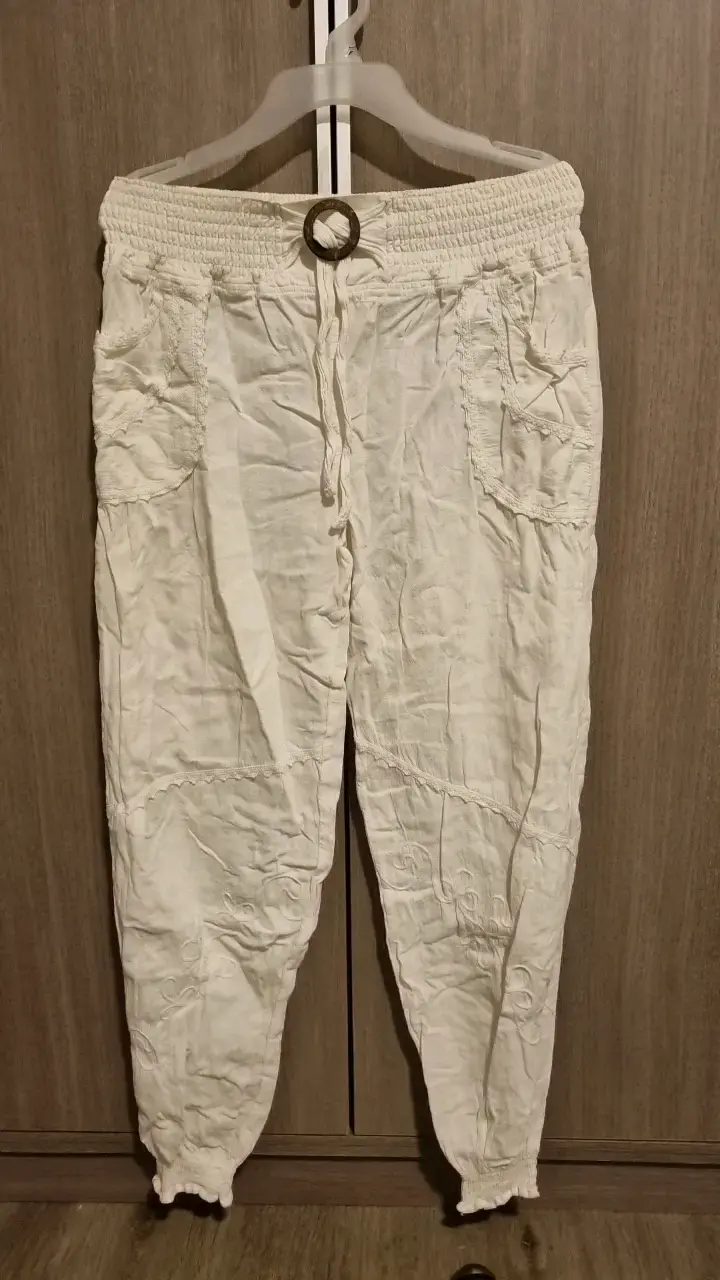 Pantalones blancos de lino elasticados - 1
