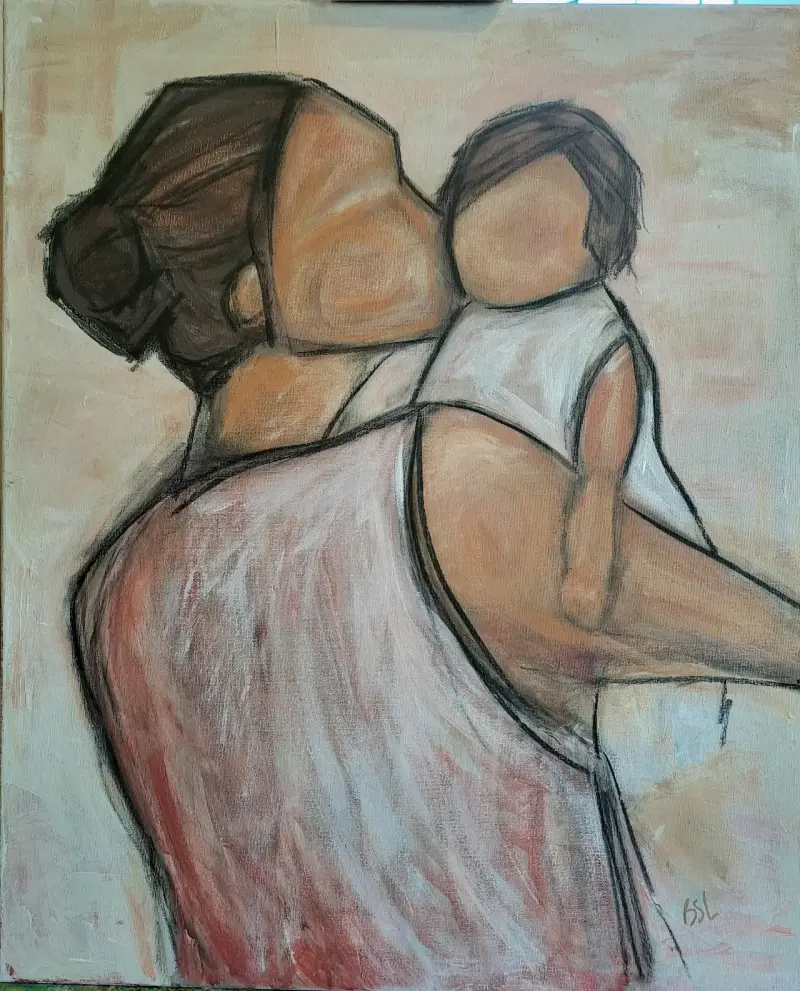 Cuadro arte abstracto madre e hijo