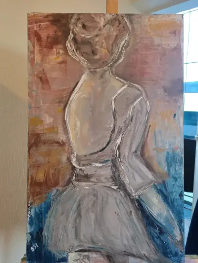 Pintura abstracta de bailarina en lienzo - miniatura 1