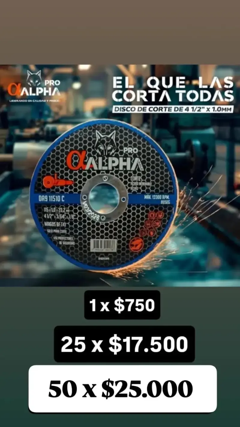 Disco de corte Alpha Pro 4 1/2" x 1.0mm
