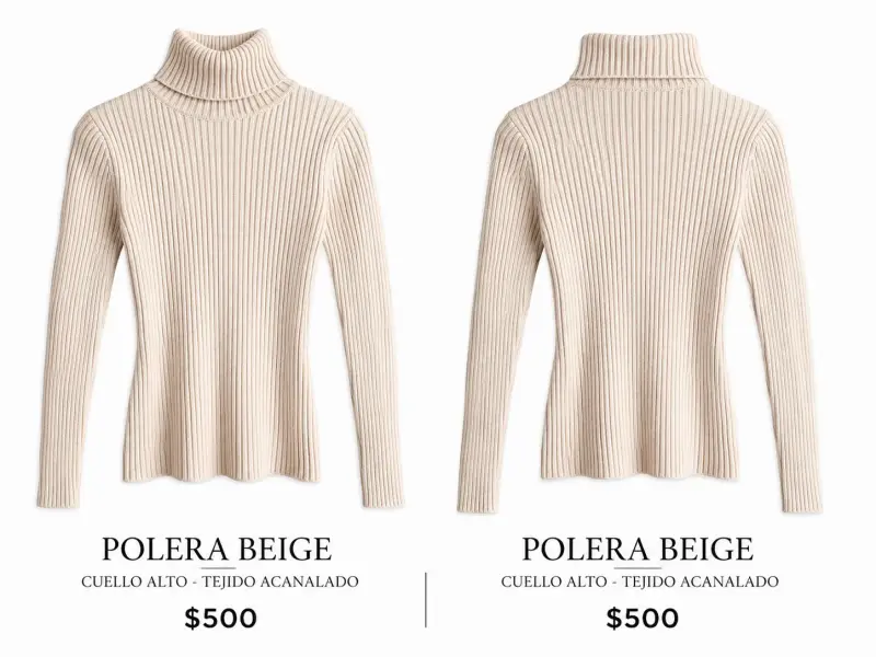Polera beige cuello alto tejido acanalado