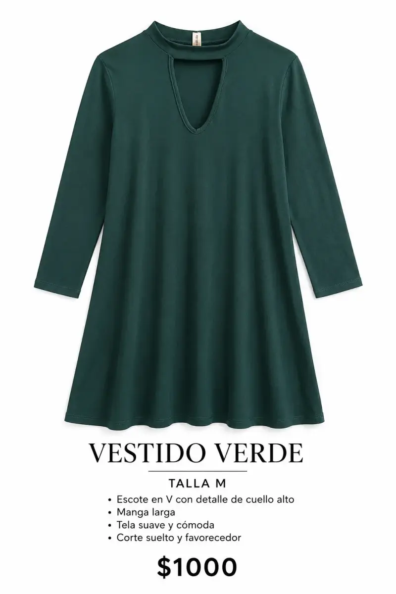 Vestido verde con escote en V talla M