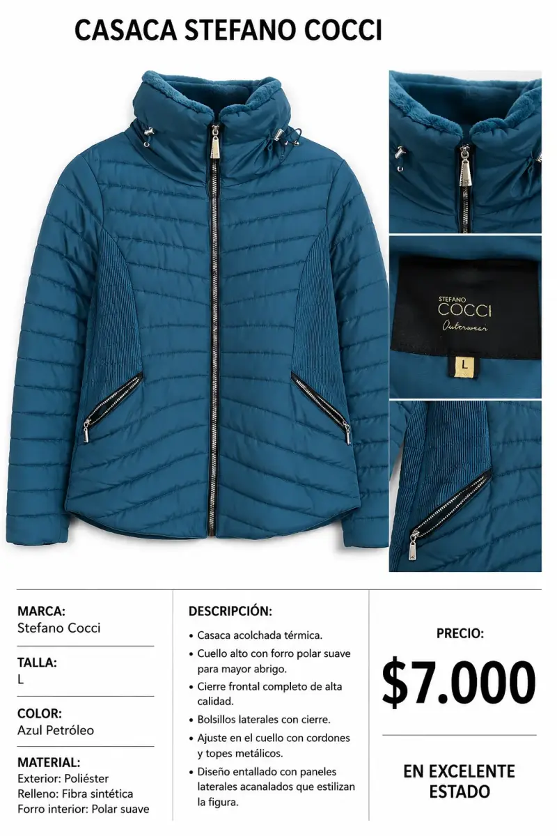 Casaca acolchada Stefano Cocci azul petróleo