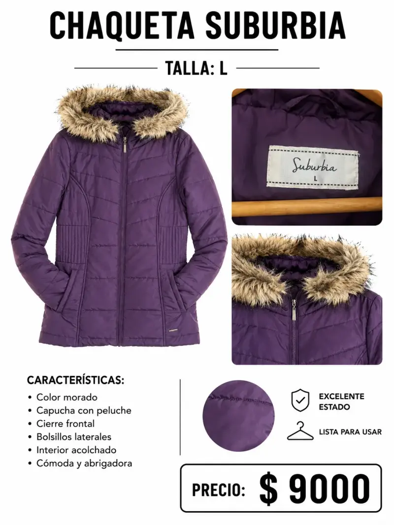 Chaqueta morada Suburbia con capucha de peluche