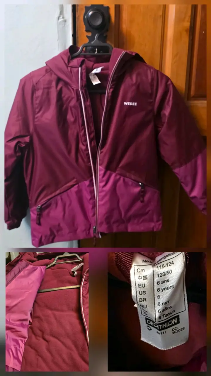 Chaqueta infantil Wedze burdeos con capucha - 1