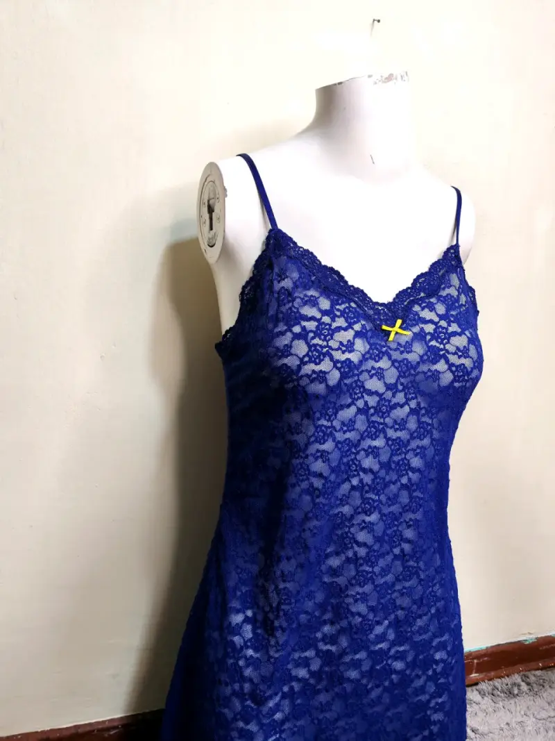Camisón de encaje azul para mujer - 2