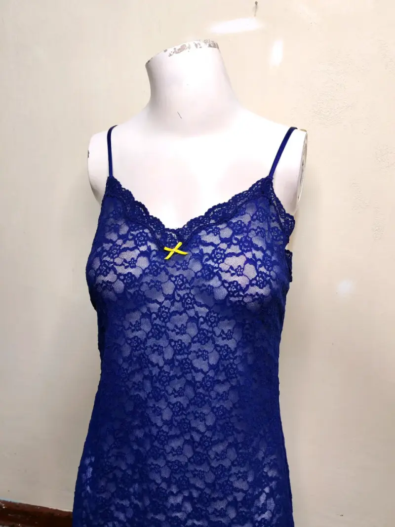 Camisón de encaje azul para mujer - 3