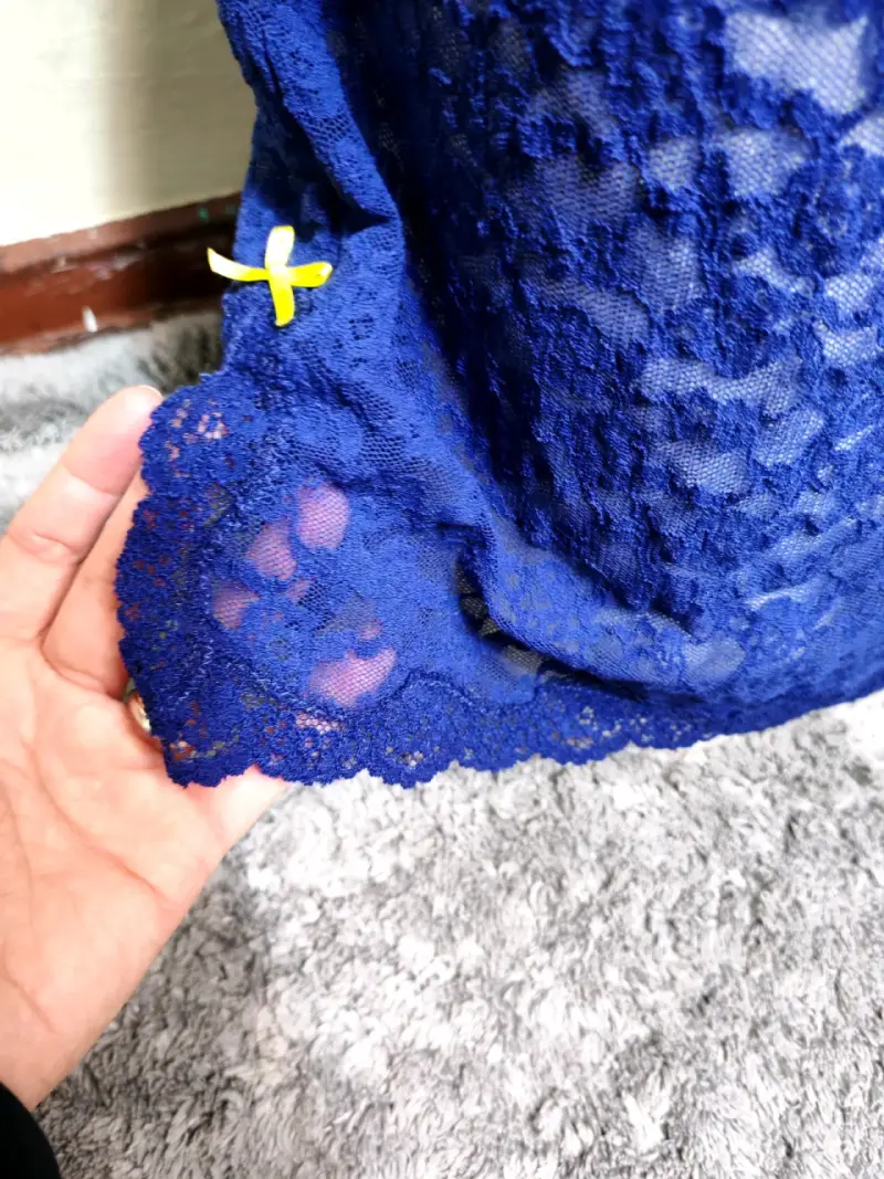 Camisón de encaje azul para mujer - 4