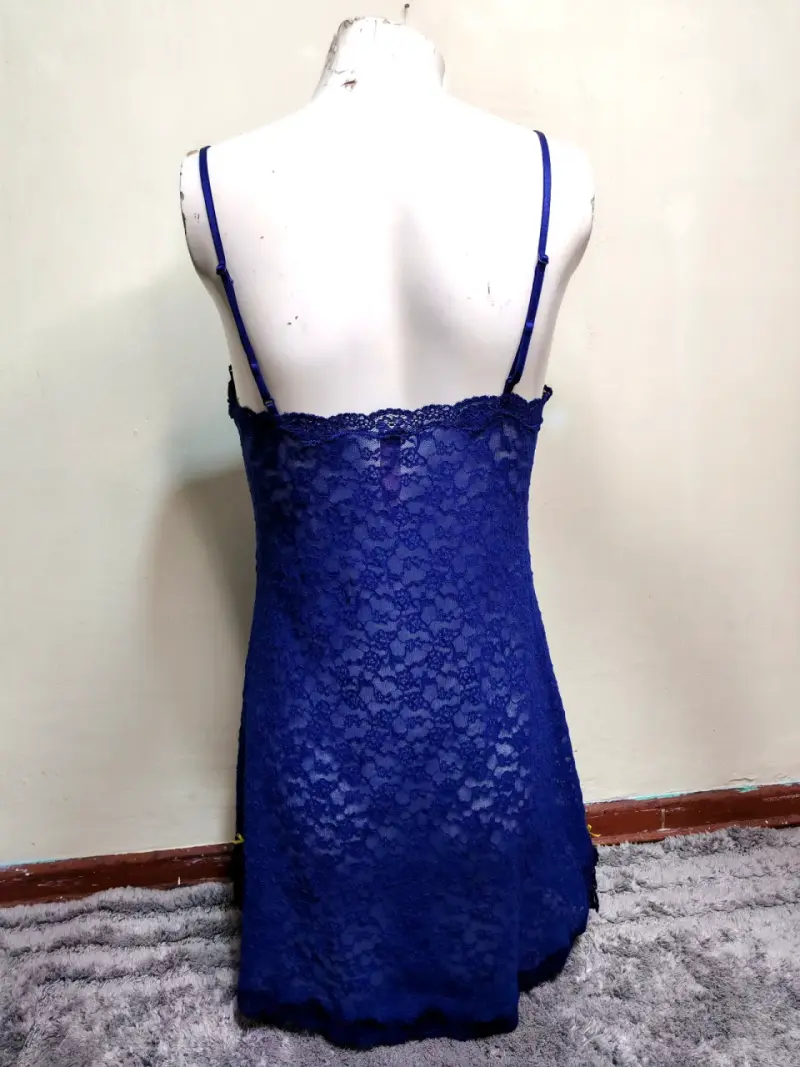 Camisón de encaje azul para mujer - 5