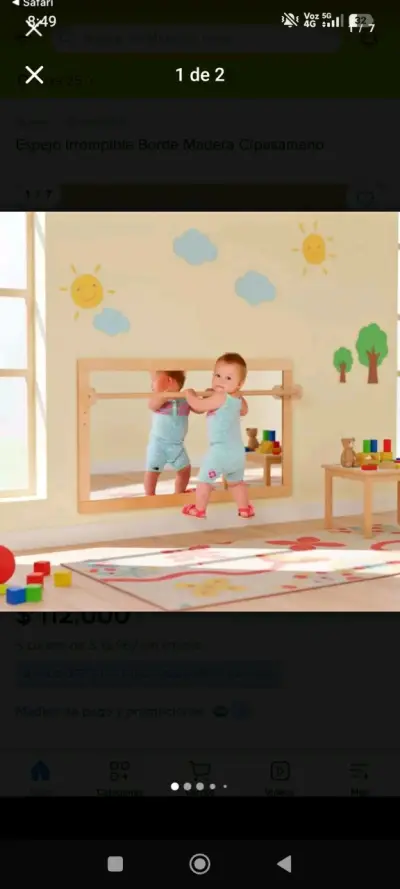 Espejo irrompible con borde de madera para niños - miniatura 1