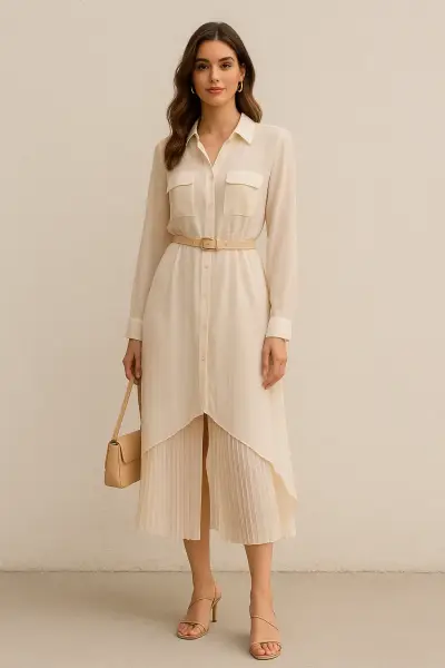 Blusa larga beige transparente elegante - miniatura 4