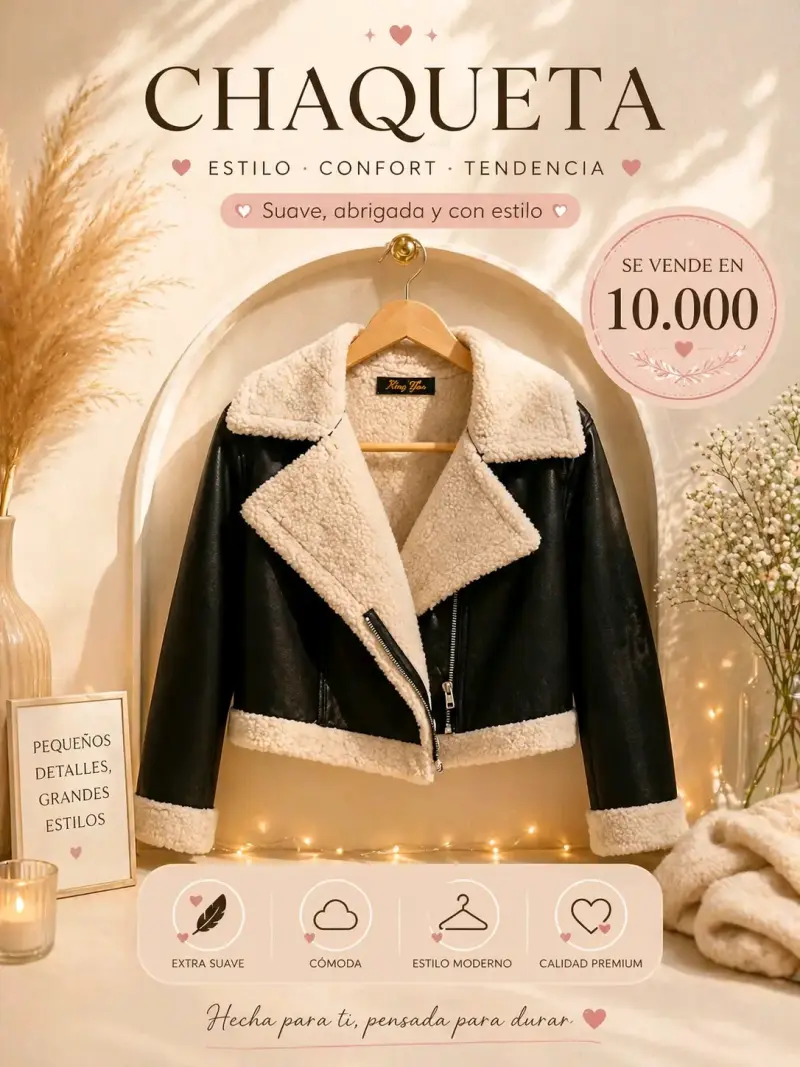 Chaqueta de cuero con forro de lana valor $5.000