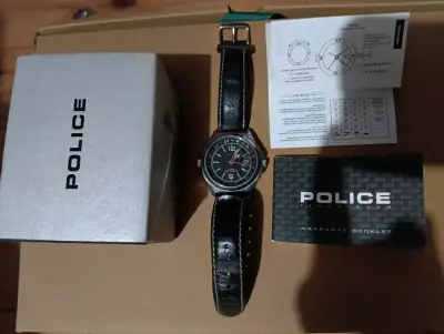 Reloj Police de cuero negro con caja original - miniatura 1