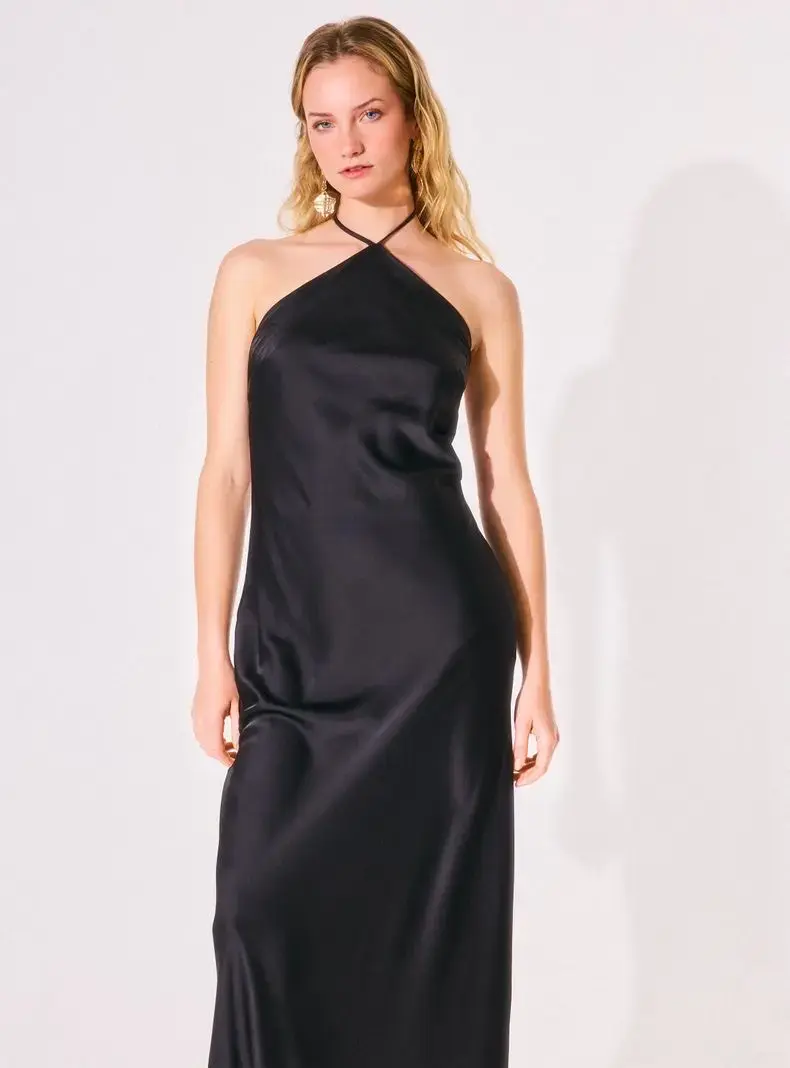 Vestido Club Mol largo negro halter talla S - 1