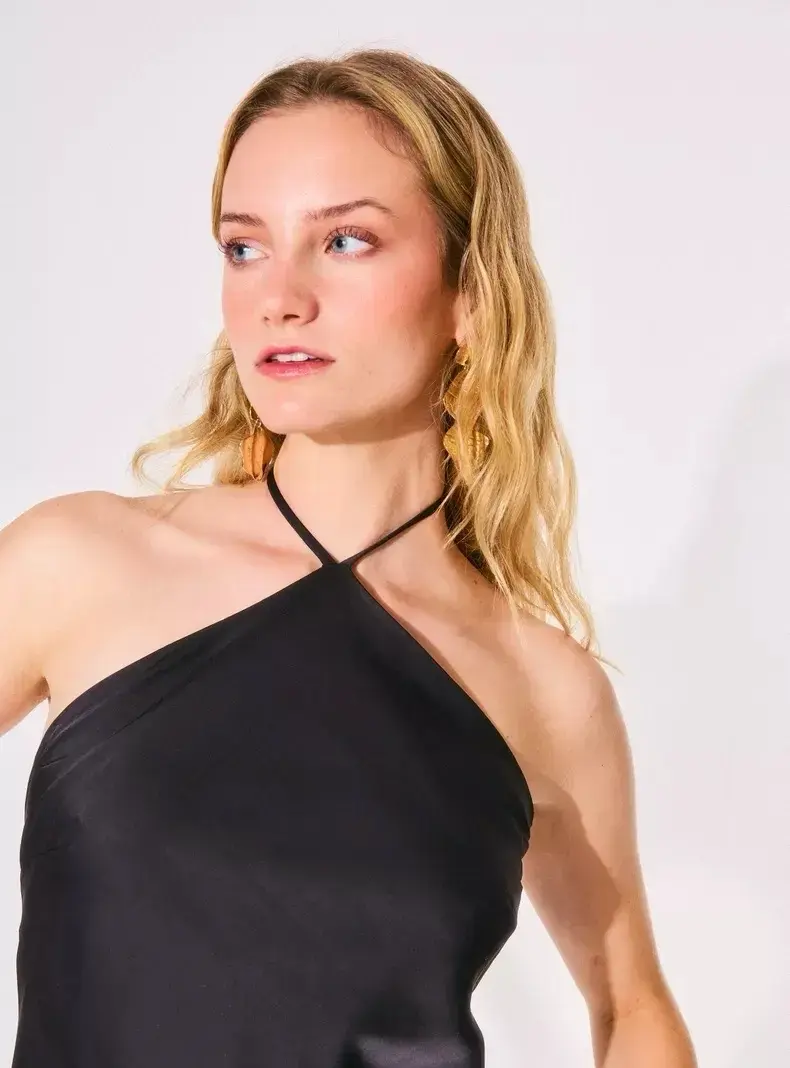 Vestido Club Mol largo negro halter talla S - 3